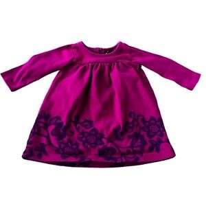 Tea Collection Pink Magenta Floral Print Dress 3-6 Months Long Sleeve Cotton